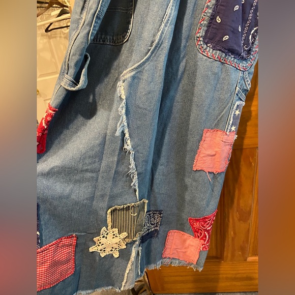 NWT! Free People X Tricia Fix Patchwork Denim overall dress Sz large - Picture 8 of 11